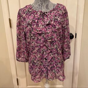 Elle Semi-Sheer floral 3/4 sleeve blouse